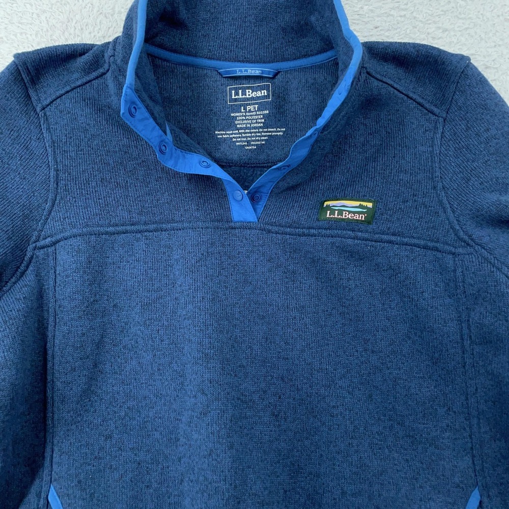 L.L. Bean Fleece Pullover Womens Large Petite Blue Quarter Snap Katahdin Logo